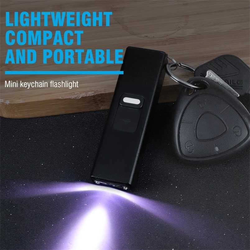 

BORUiT Self Defense Keychain Flashlight with Electric Shock Function Super Bright Waterproof Mini LED Key Light Poket Torch 211231