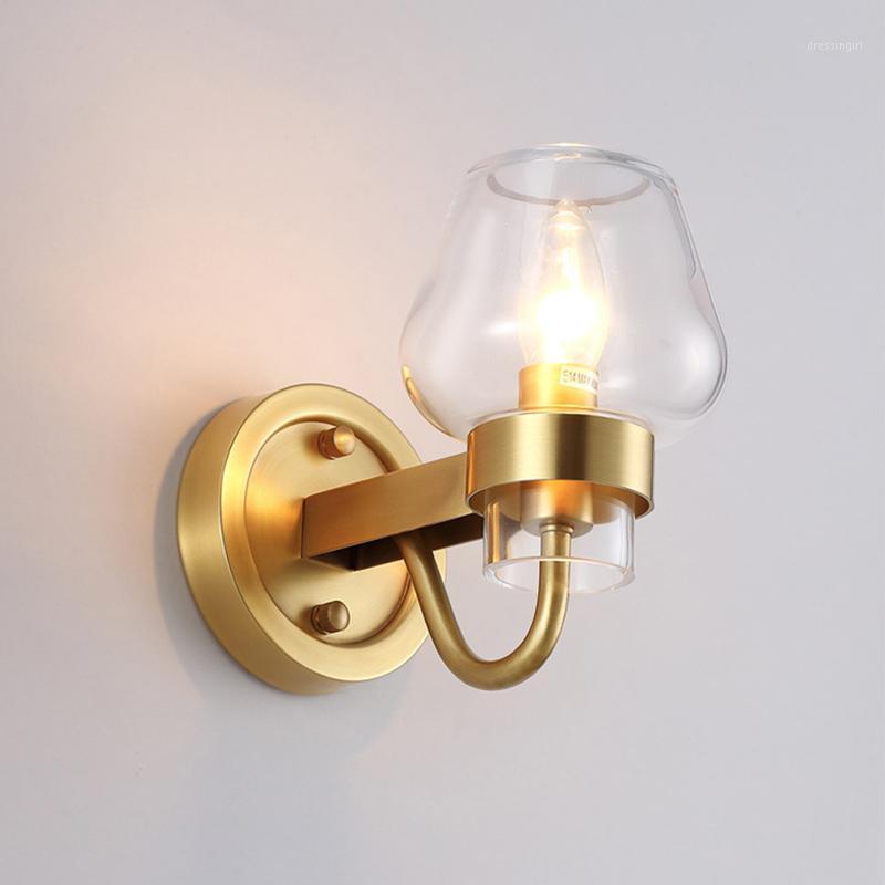 

Nordic copper luxury LED wall lamp Post-modern living room decor lighting aisle stairs bedroom bedside glass lights fixture1