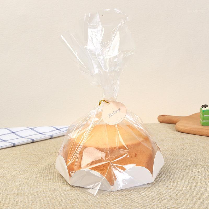 

10 Pcs 6/8 Inch Plastic Cake Bag Home Party Birthday Gift Chiffon Cake Packaging With Paper Tray Puff Baking Bag Candy Cookie1