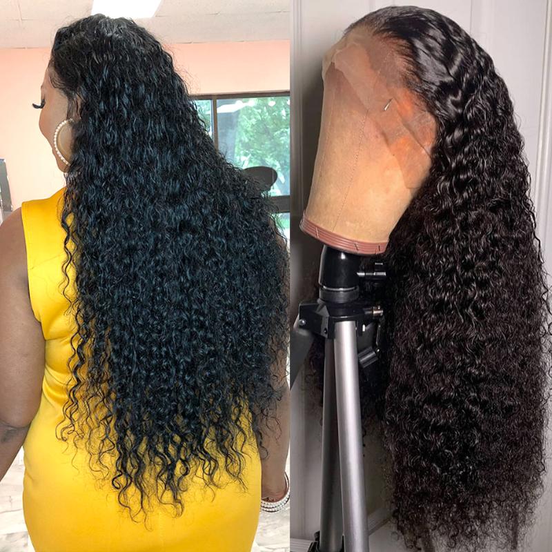 

Jerry Curl Wig 13x4 Lace Front Wig Kinky Curly Deep Wave Human Hair Wigs Brazilian Virgin Pre Plucked Water Wave For Black Women, Natural color