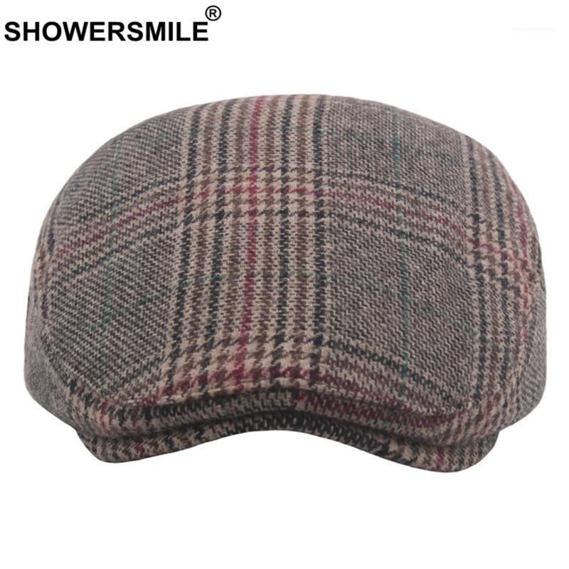 

SHOWERSMILE Classic Wool Flat Cap for Men Beret Hat Tweed Wool Plaid Male Vintage Flat Cap British Style Spring Autumn Ivy Caps1, Red