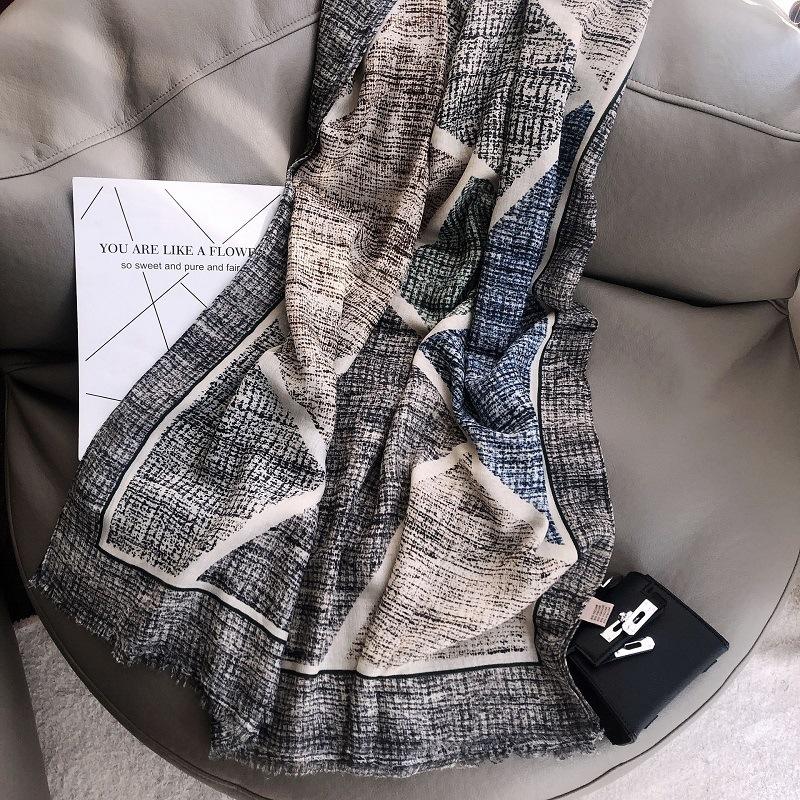 

Ladies Fashion Contrast Color Blocked Fringe Viscose Scarf Autumn High Quality Shawls and Wraps Stole Muslim Hijab Caps