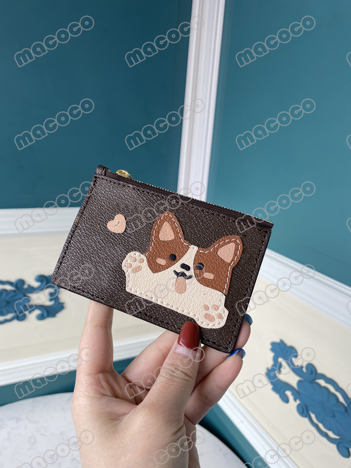 

2021 new Top Quality Card Holder Cute Cartoon Corgi Designer Pures Change Purse Daily Package Casual Zipper Wallets Credit Cards Bills, Red;black