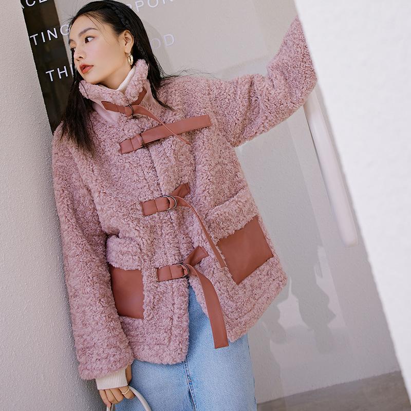 

2020 New Autumn Winter Solid Color Ladies Faux Fur Coat Thick Warm Women Outwear Female Cotton Coat High Quality, Bean paste