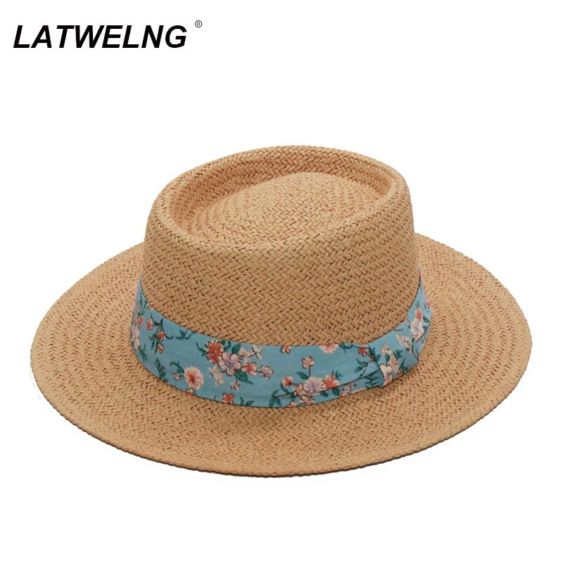 

Wholesale Fashion Flower Ribbon Sun Hats For Women Summer Panama Beach Hats Ladies Concave Top Sun Protection Visor, Beige