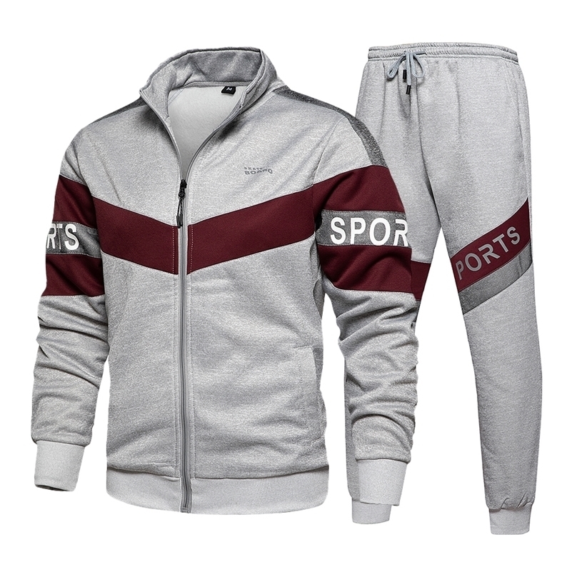 

New Men's Casual Stitching Tracksuit Autumn Running 2 Pieces Sport Set Men Long Sleeve Zipper Sweatshirt Sets Winter Gym Clothes 201109, Tz71jmblack