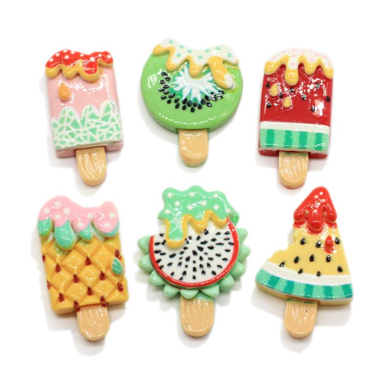 

10/100pcs Kawaii Kiwi Strawberry Fruit Ice Cream Simulation Resin Flatback Cabochons Scrapbooking For Phone DIY Crafts