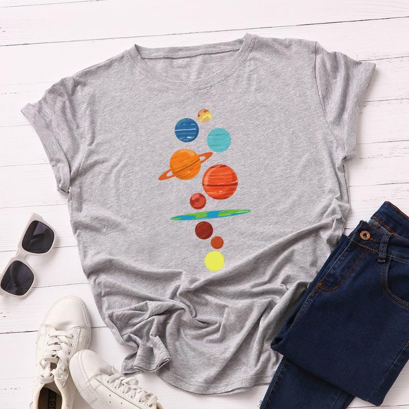 

2020 New Women T Shirts Plus Size Short Sleeve Cotton Tshirt Female Harajuku Planet Graphic Tee Lady Loose Basic Tops Oversized, Black