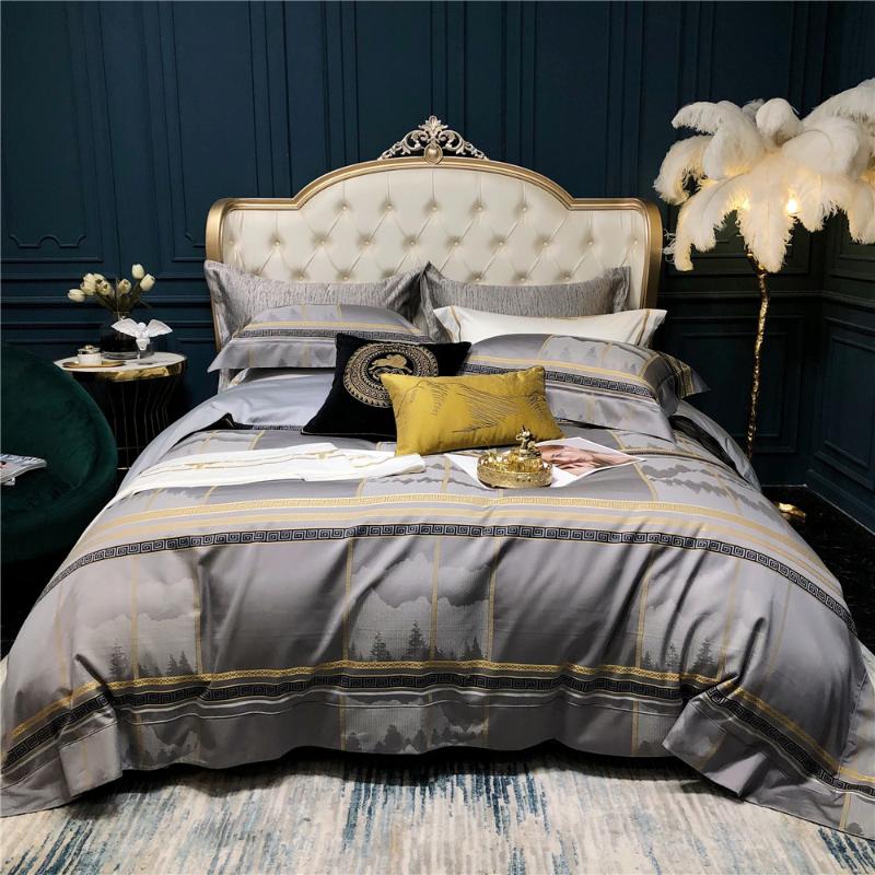 

4/6/7pcs King Queen Size Bedding Set Egypt Cotton Quilt Covers Grey Linens Sateen Landscape Jacquard Bed Sheets Chinese