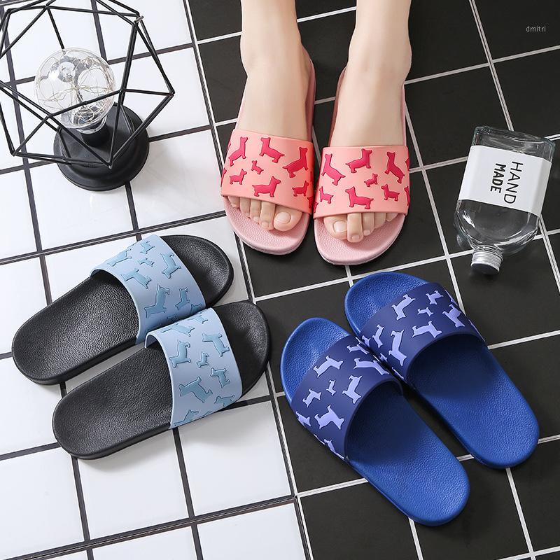

Women 2020 Summer Indoor Slippers Home Bathroom Shower Slides Non Slip Thick Soft Sole Cute Dog Print Female Ladies Shoes Men1, Black