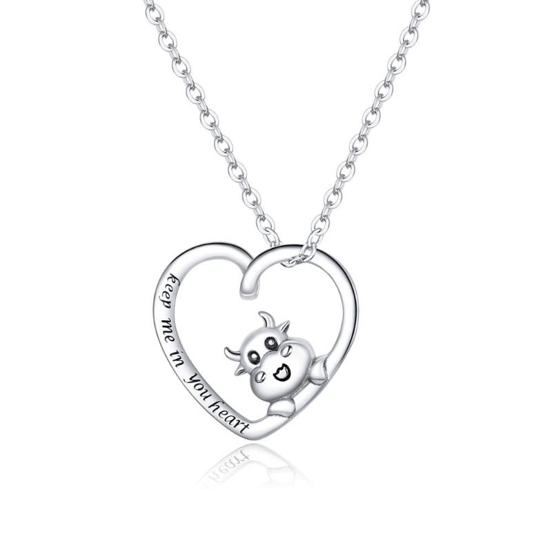 

Fashion s925 sterling silver love bull pendant necklace female cute animal love lettering 925 solid silver necklace