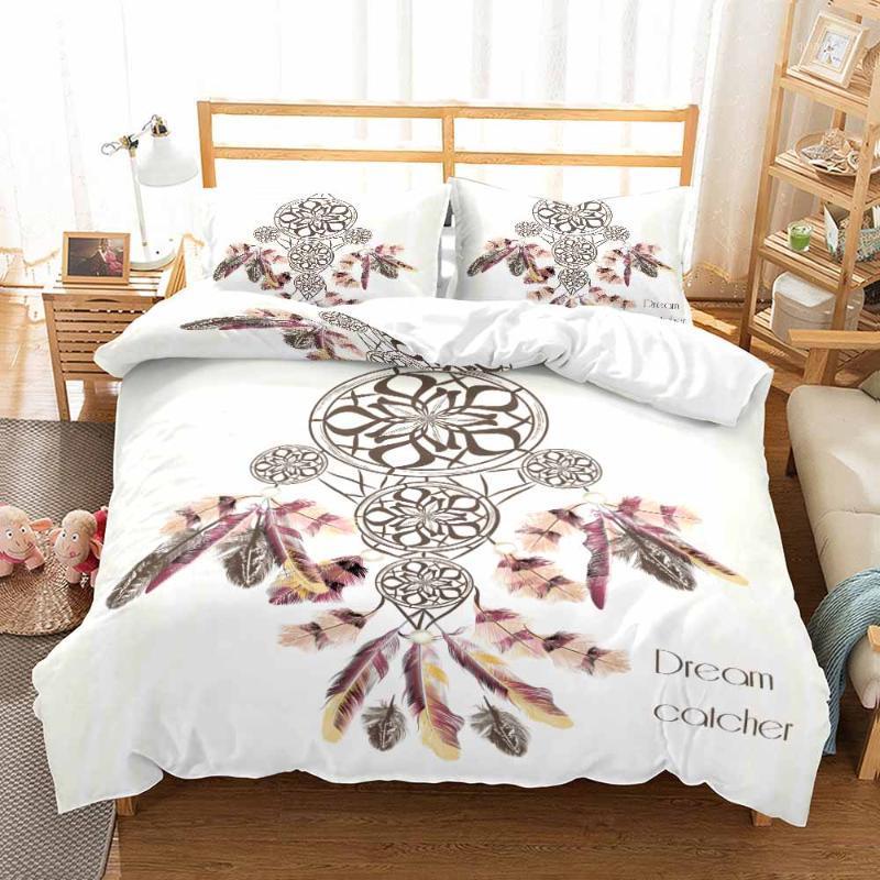 

2/3 Pieces Dreamcatcher Luxury Bedding Set 3D White And Black Background Duvet Cover Folk-Custom Bed Quilt Cover Home Decor1, As picture