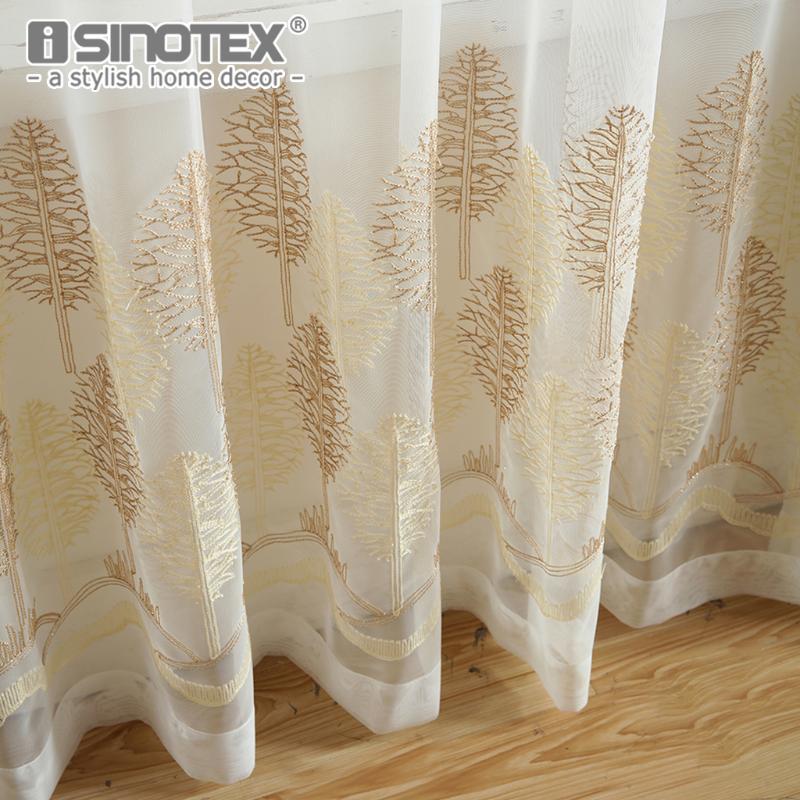 

Window Curtain Voile Sheer Curtain Leaves Embroidery Tulle Linen Fabrics for Bedroom Living Room Kid Bedroom Drape Panel 1PCS, Coffee for hook