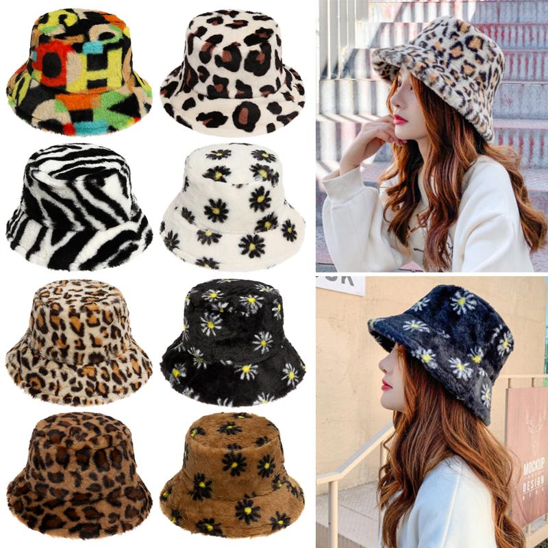 

Fashion Women Bucket Hat Faux Fur Fisherman Cap Multicolor Rainbow Soft Warm Cloche Hats Winter Outdoor hats for women fashion
