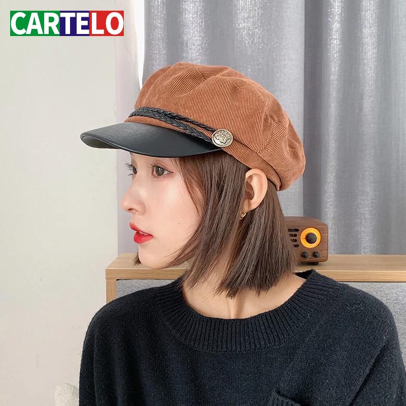 

Japanese winter versatile hat Lady Korean beret casual English outdoor duck tongue octagonal hat, G6-black