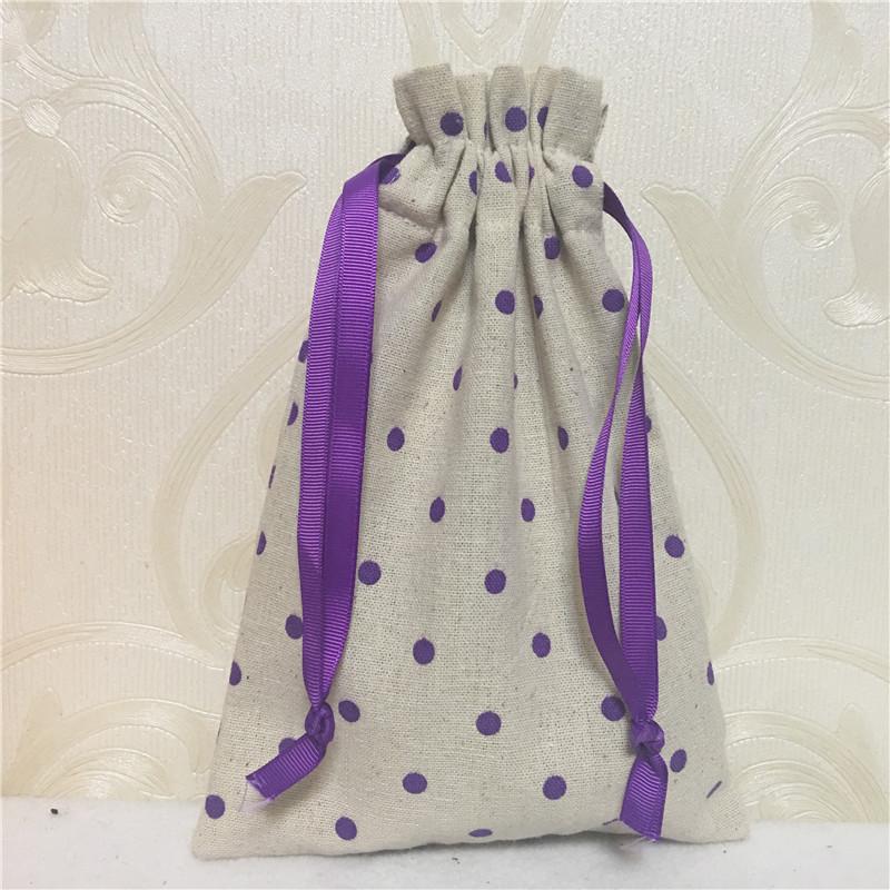 

Gift Wrap 1pc Handmade Cotton Linen Drawstring Organizer Party Bags Purple Dots Ribbon 8124c