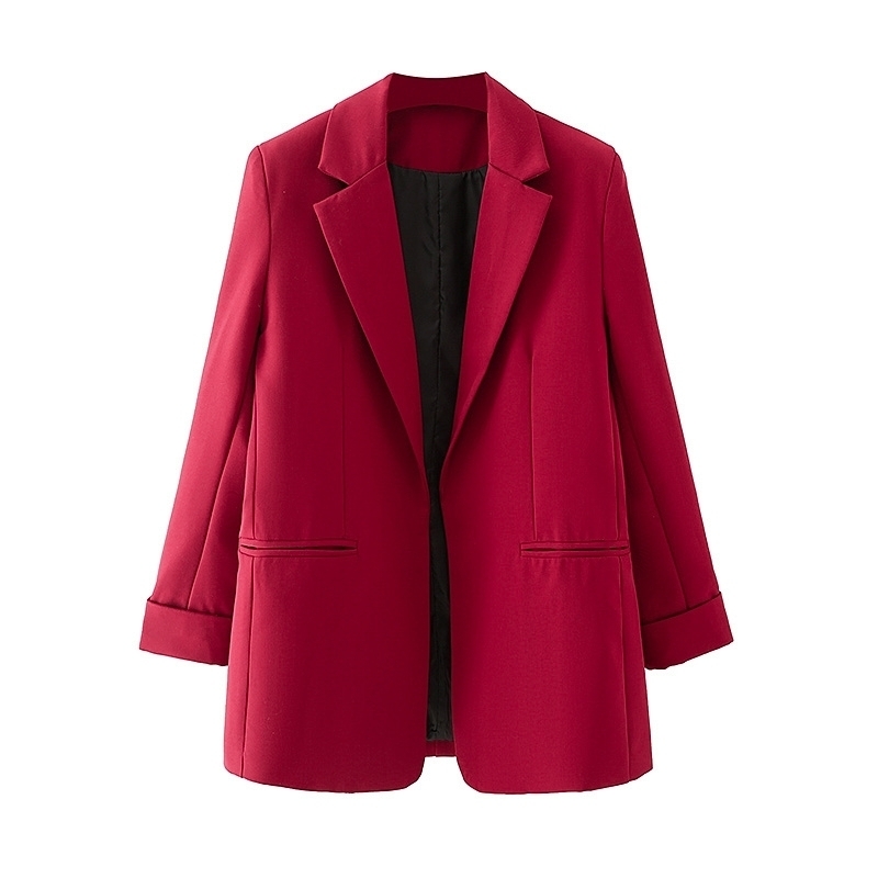 

2021 New Ladies Pocket Streetwear Female Jacket Engraved Cardigan Collar 43CD, Red