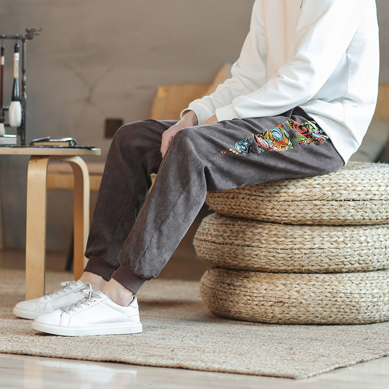

2021 New Men's Casual Corduroy Chinese Style Woman Fashion Pants Korean Streetwear Trousers Male Clothing Asue, Black