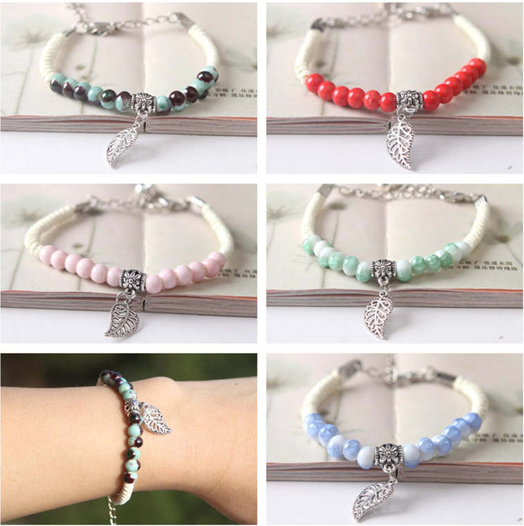 

High quality Retro National Style Ceramic Crafts Creative Leaf Bracelet FB483 mix order 20 pieces a lot Slap & Snap Bracelets