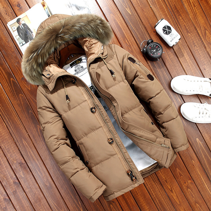 

the Men's Down Winter Hot Thick Parkas Skin 90% White Duck Man-made Casual Dwaterproof Water Jackets Rpbh, Khaki
