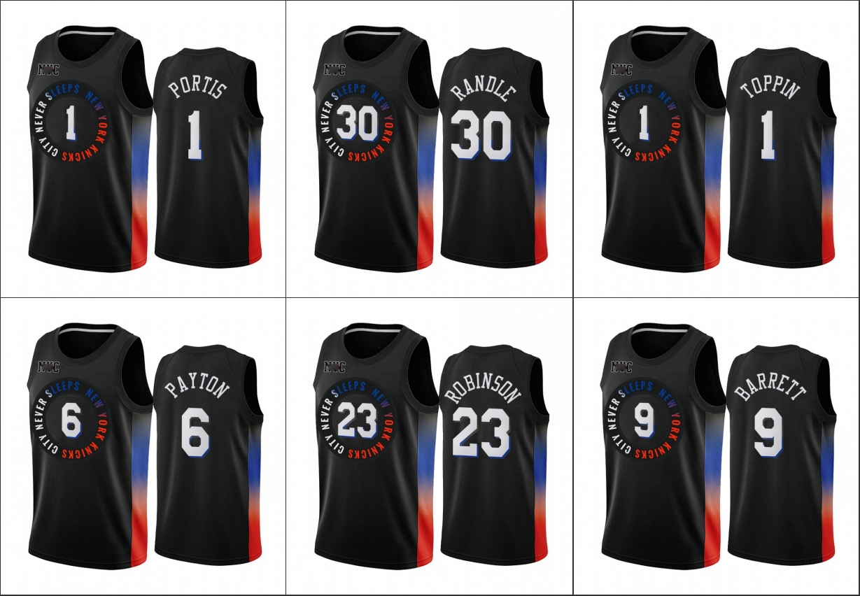 

New York Knicks Men RJ Barrett Obi Toppin Julius Randle Elfrid Payton Bobby Portis Black City Edition 2020-21 Jersey