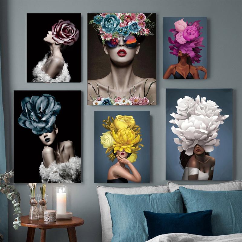 

Modern Abstract Figure Flower Lady Head Posters Nordic Fashion Prints Canvas Painting Wall Art Pictures for Living Room Decor
