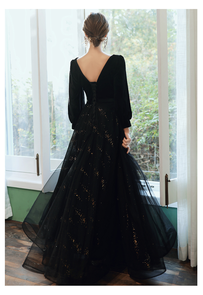 

2021 New Arrival Sexy High-end Soiree Robe Prom Dress Dressed As a Bride Long Sleeves 3JVA evening, Black