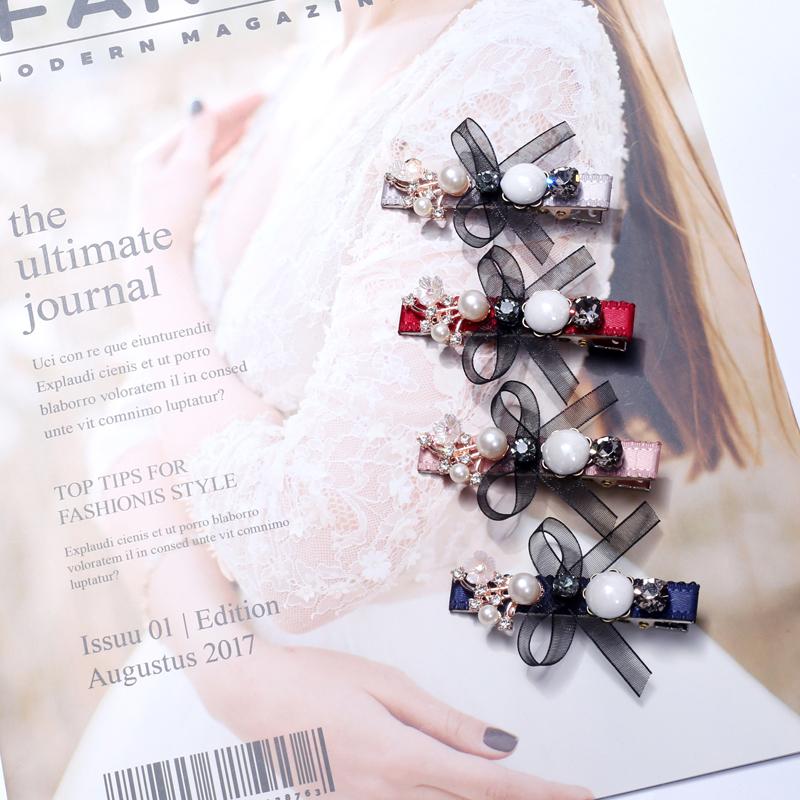 

1pcs Rhinestone Hairpin Pearl Duckbill Clip 4 color 6cm Accessories Hair Clip for Ladies Girls Cute Bow Knot Alligator Hair Grip, Red