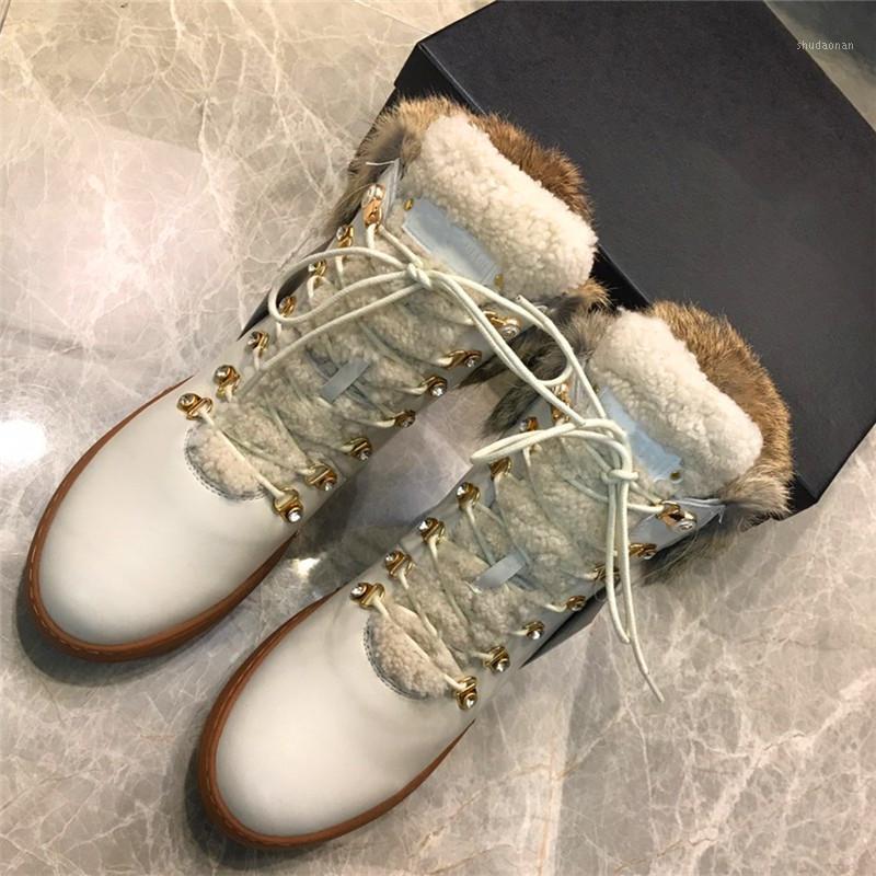 

Lambswool Snow Boots Rivet Short Boots Splice Lace-Up Platform Leather Winter Metal Decoration Women's Shoes1, As show
