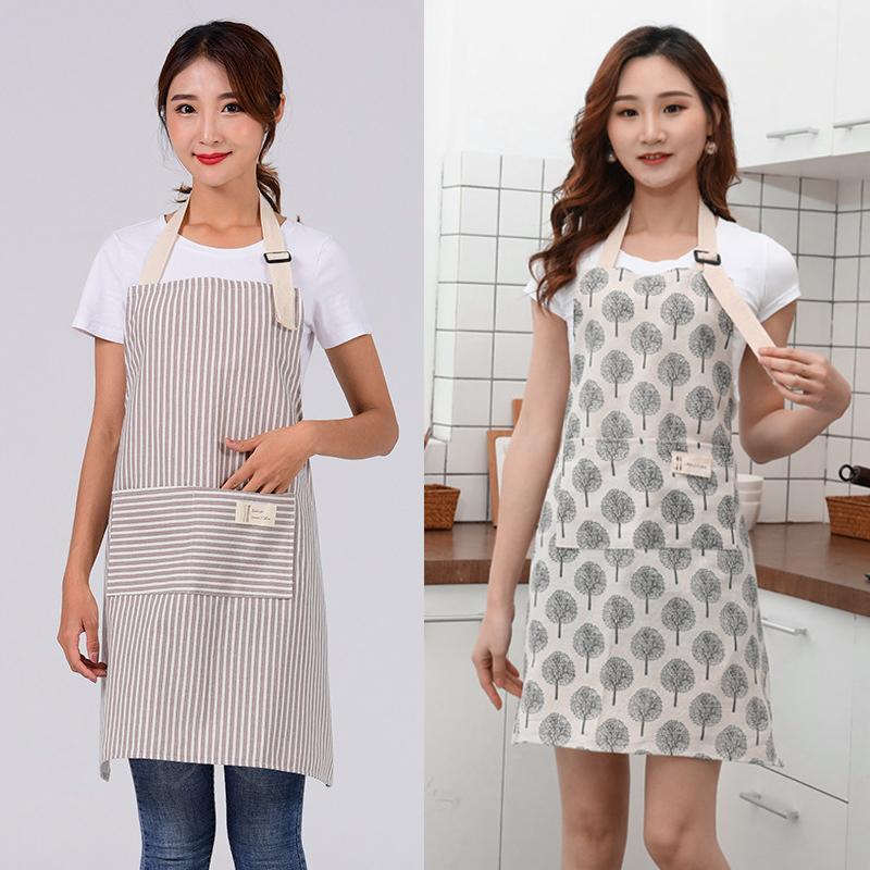 

2 Pcs Cotton Linen Cooking Apron Adjustable Soft Chef Apron with Pocket for Kitchen C441