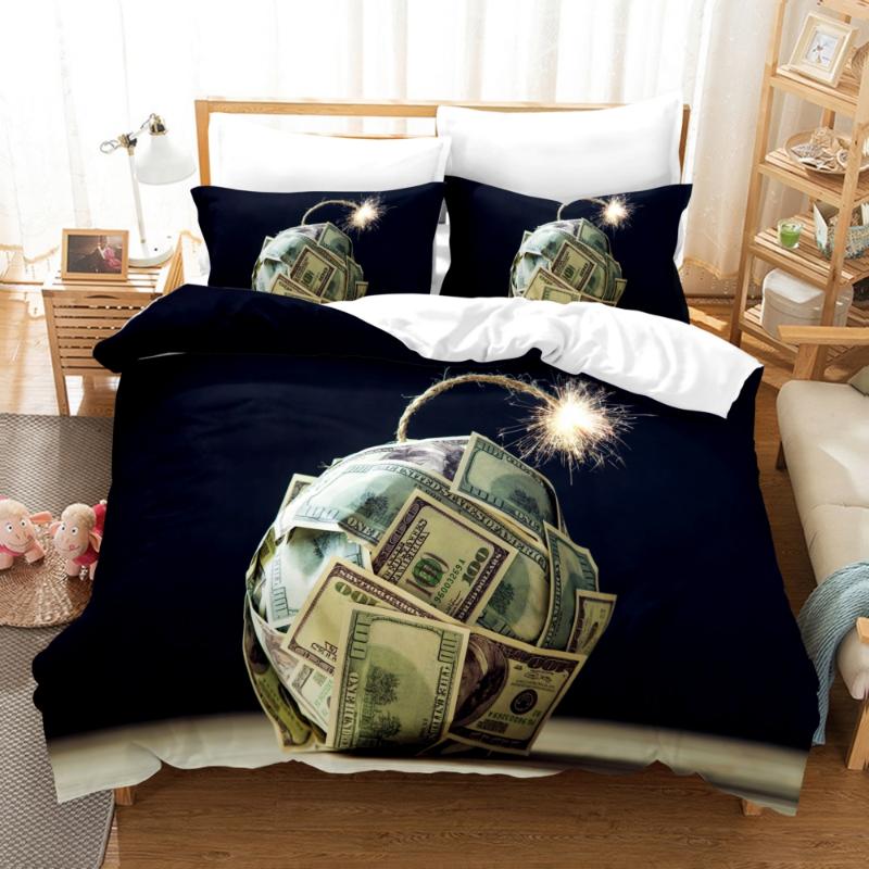 

3D Money Printed Pillowcases Bedding Set Queen King Size Dropshipping High End King Queen  Full Single Double