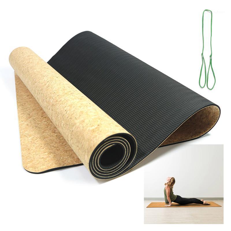 

5MM Non-slip TPE+Cork Yoga Mats For Fitness Natural Pilates Gymnastics Sport Mats Yoga Exercise Pads Massage 183*68CM1, Red