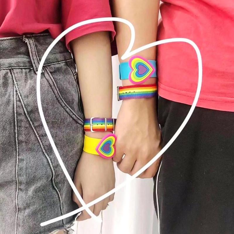 

Women Men Couples Rainbow Strap Bracelet Nylon Rainbow Bracelet Canvas Lovers Deserve To Act The Role Of Strap Colorful