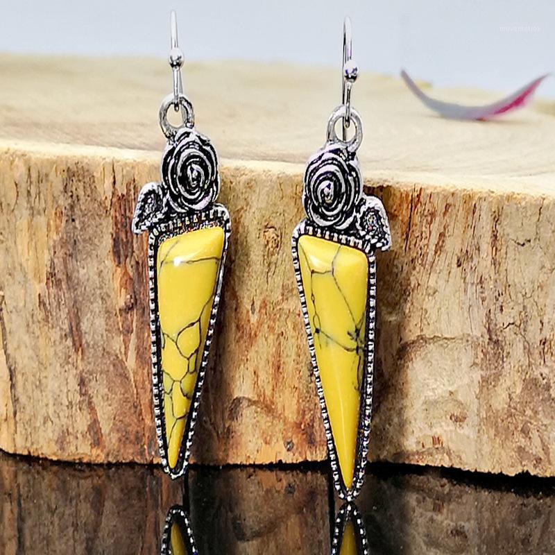 

Bohemian Triangle Drop Earrings For Women Vintage Retro Flower Long Pendant Yellow Resin Earrings Brincos Wholesale O4D3161