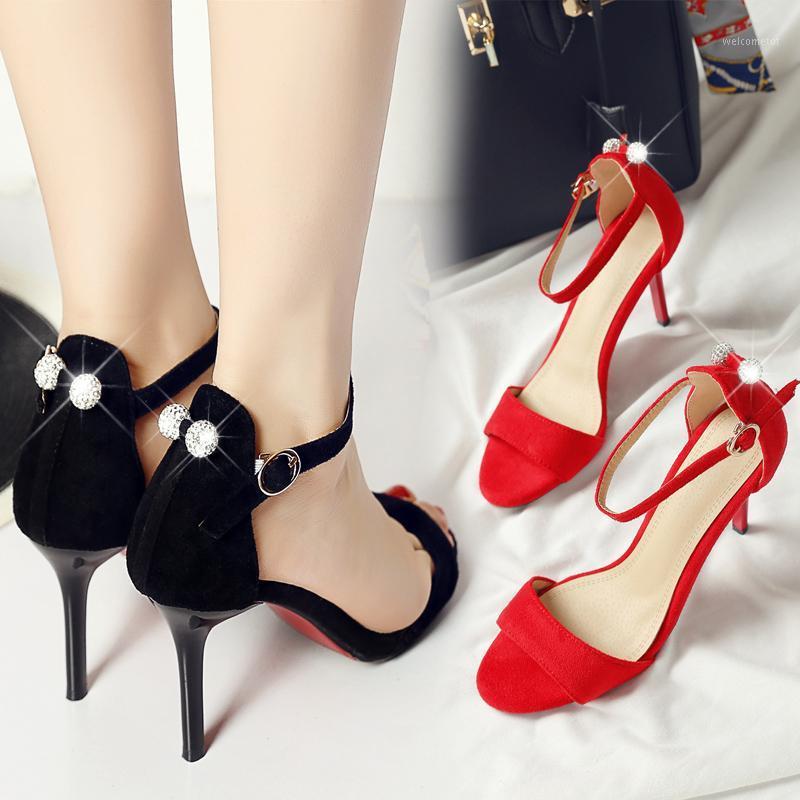

2021 New Women's Shoes Summer Sandals Metal Decoration Sexy High Heels Suede Stage Shoes Party Fashion Catwalk 33-421, Black