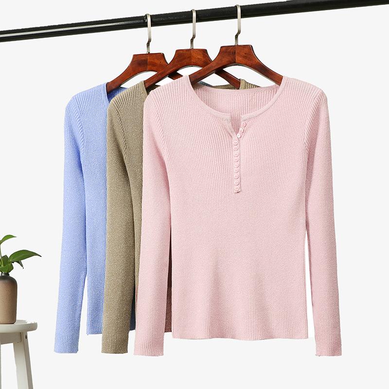 

Ziamonga Autumn New Korea Fashion Women Long Sleeve Button O-Neck Pullovers All-Matched Casual Knitting Sweater Ladies Sweaters, Black