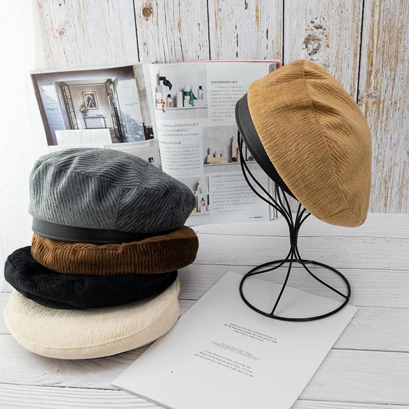 

Women Girl Autumn Winter Beret Hat Warm Corduroy Artist Cap Japanese Vintage Khaki Grey Female Casual Travel Hiking walking Hat, Coffee