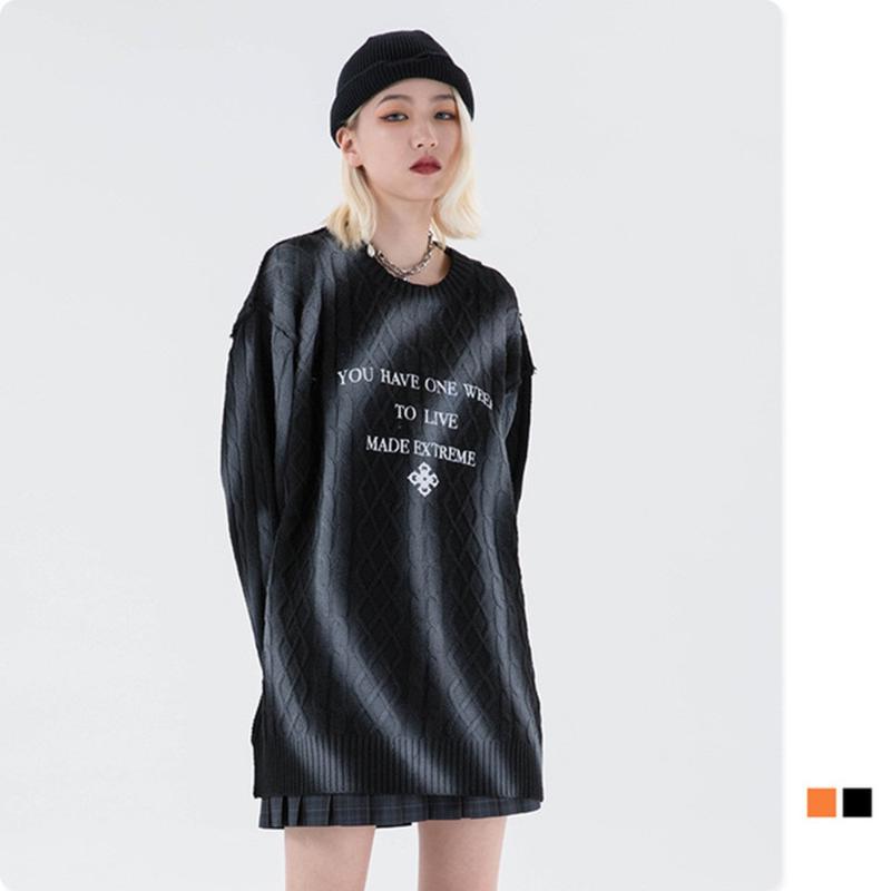 

Paint Spray New Men Letter Print Sweater 2021 Warm O-neck Autumn Knitted Sweater For Couple Oversized Hip Hop, Black