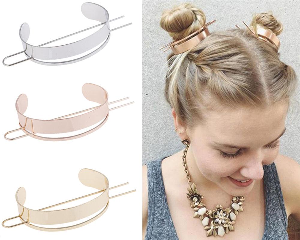 

Trendy Metal Simple Hairpin Glossy Semicircle Curved Hair stick Hair Holder Accessories Headdress Jewelry For Women