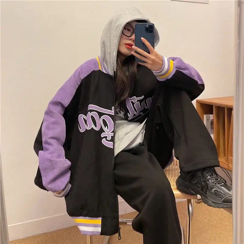 

biggorange Womens Letter Embroidery Baseball Jaet Color Blo Vintage Harajuku Jaet 2021Spring Oversized Coats Streetwear, 01
