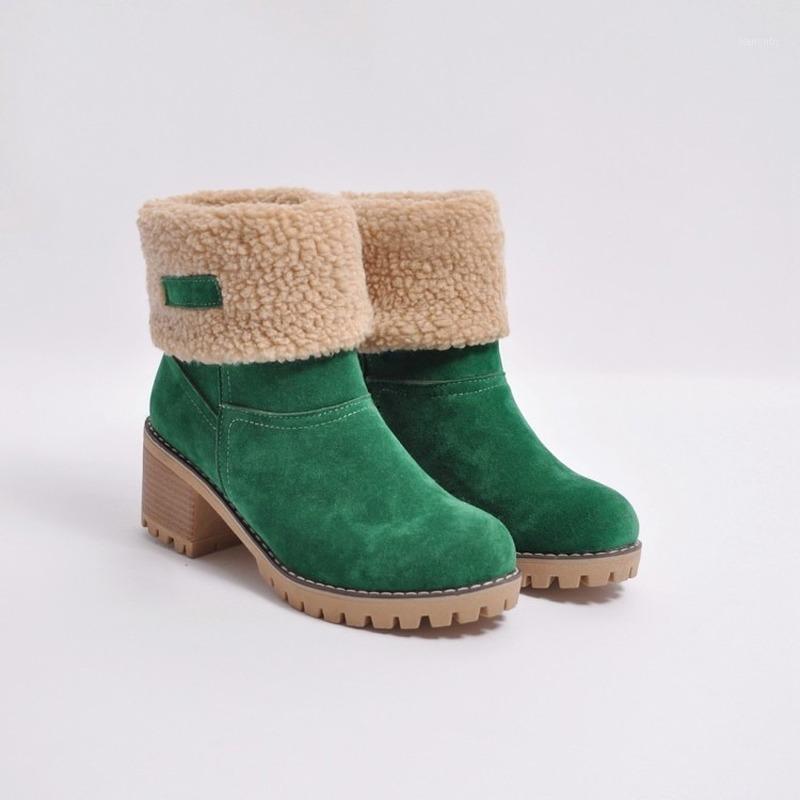 

New 2020 Winter High Heel Boots Warm Plush Square Heels Winter Shoes Women's Boots Ladies Fashion Brand Snow1, Camel