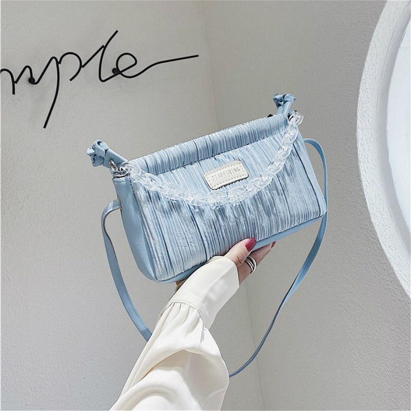

Summer Fashion Women PU Leather Messenger Bags Chains Baguette Armpit Handbags Ladies Small Shoulder Crossbody Bags Bolso Mujer, Blue