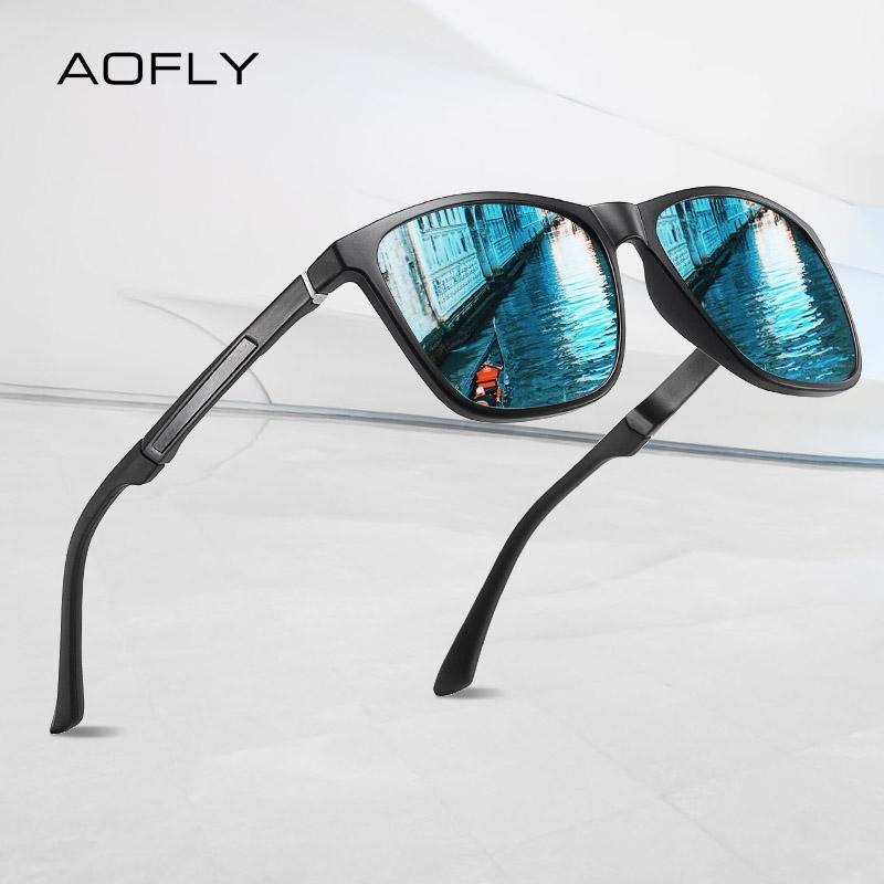 

AOFLY Men's Sunglasses Aluminum magnesium Temple Anti-Glare Mirror Lens Driving Square Sun glasses Male UV4001