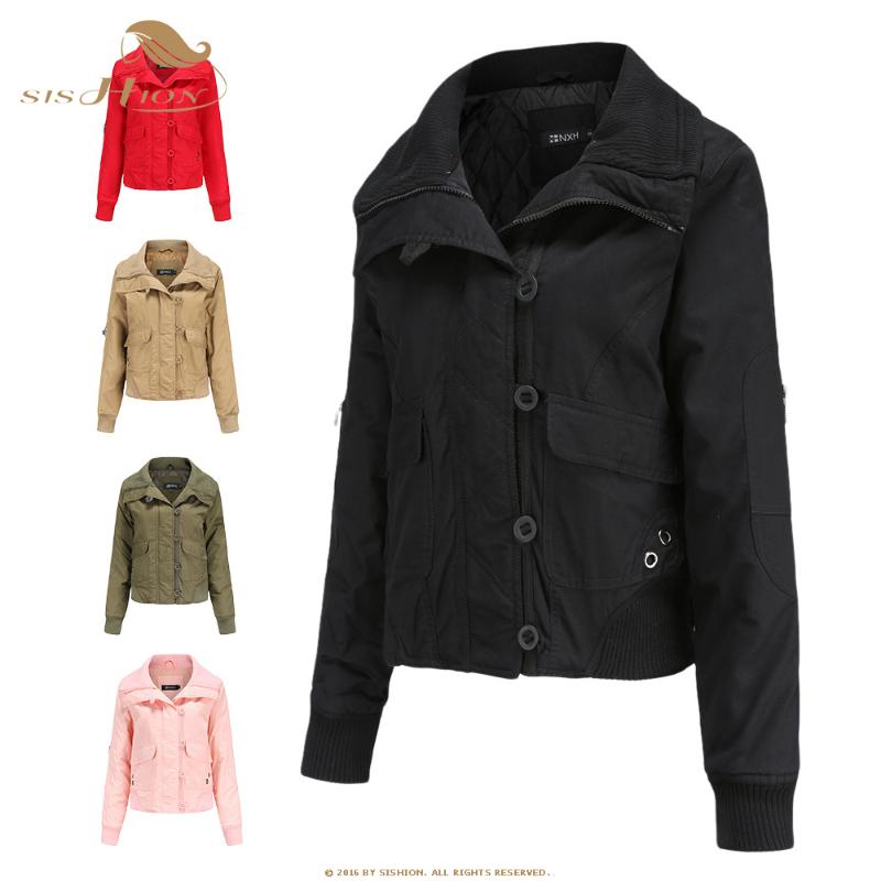 

Autumn 2021 New Short Cotton Jackets Women SP1254 Long Sleeve Warm quilted Turtleneck Ribbed Zipper Outwear, Black