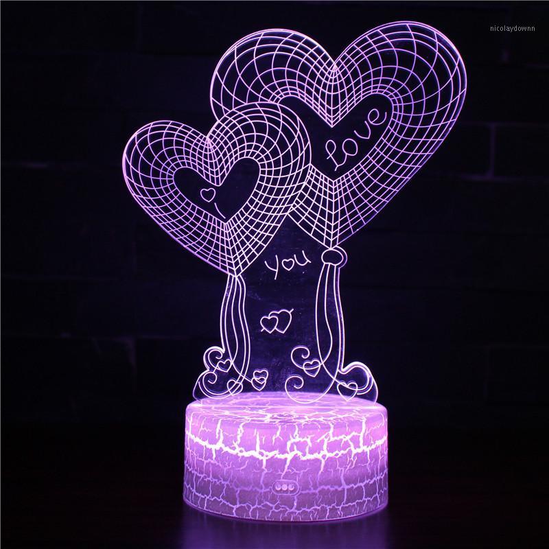 

Creative Valentine's Day Gift 3D Personality Double Love Touch Colorful Nightlight USD Energy Saving Lamp LOVE Wedding Favors1