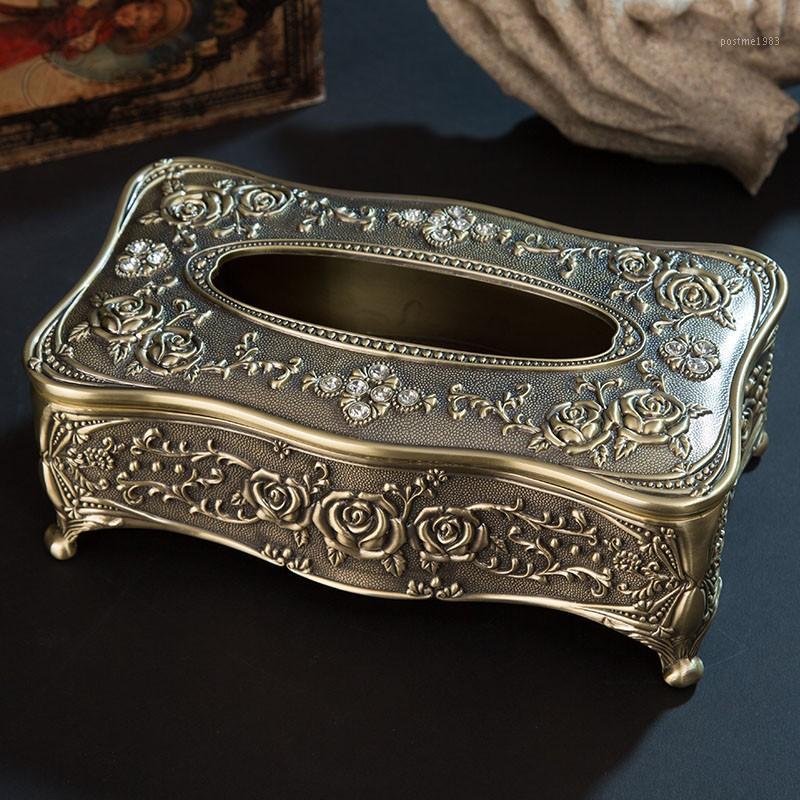 

Luxurious gold/ bronze metal tissue box retro napkin holder with flower engaved tissue container for home decoration ZJH0071