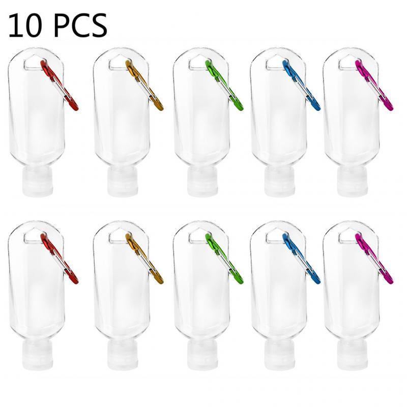 

10Pcs Travel Plastic Clear Bottles with Keychain Containers Empty Refillable Hand Sanitizer Container Bottle with Hang buckle