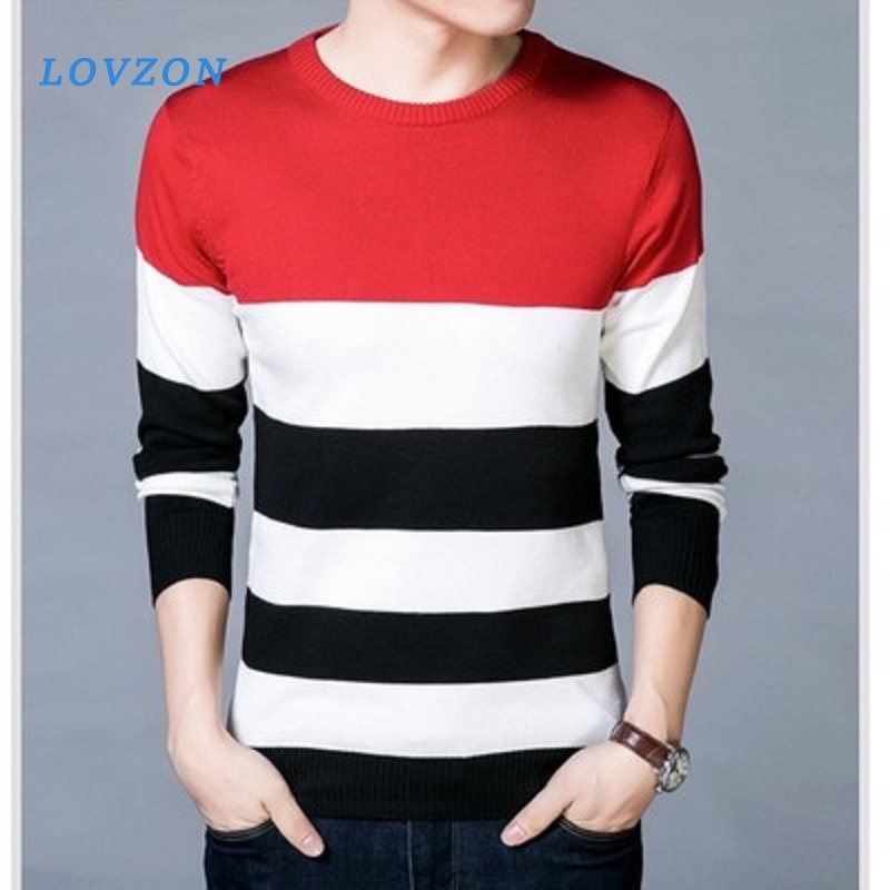 

Men Pullover Sweaters Casual Crocheted Striped Knitted Sweater Men Jersey Clothes Tide Autumn And Winter Youth Slim, Dark blue