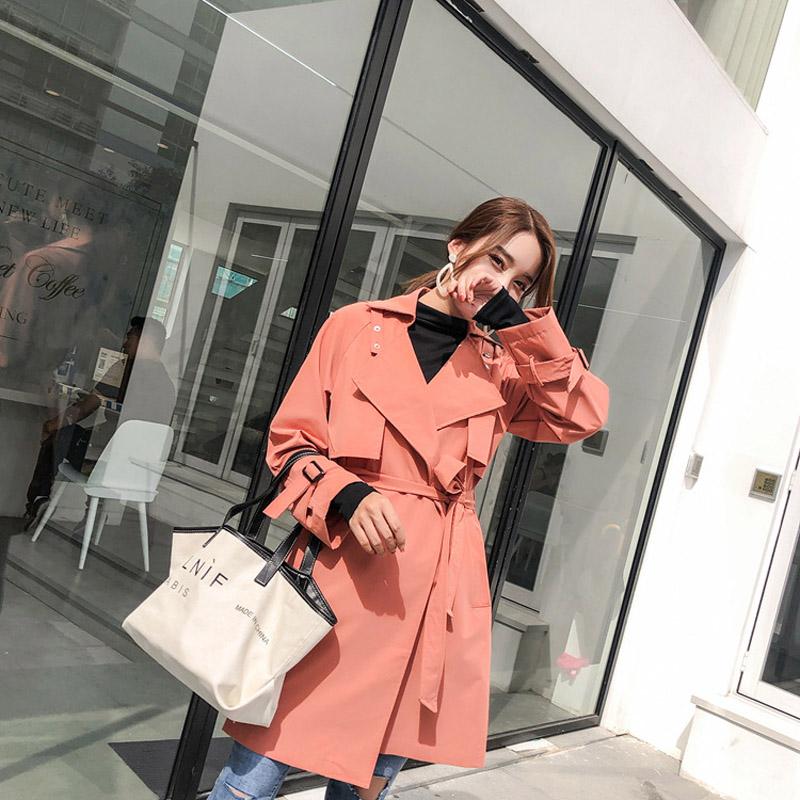 

Women Casual Loose Trench Coat With Sashes 2020 New Arrival Spring Long Elegant Coat Female Overcoat Turn-down Collar Outerwear, 07