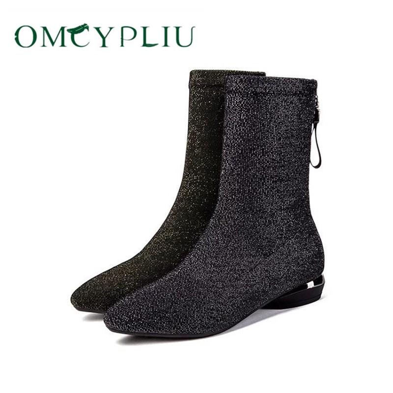 

2021 Winter Women's Boots Brand Design 41 Stretch Fabric Plus Velvet Women Boots Ladies Shoe Ankle Boot Female Shoes Botas mujer, Black
